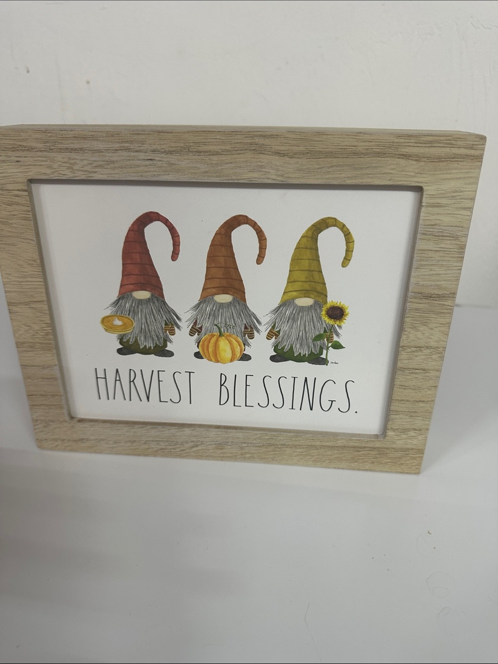 Harvest Blessings Gnome Wall Art - Neutral Wood Frame